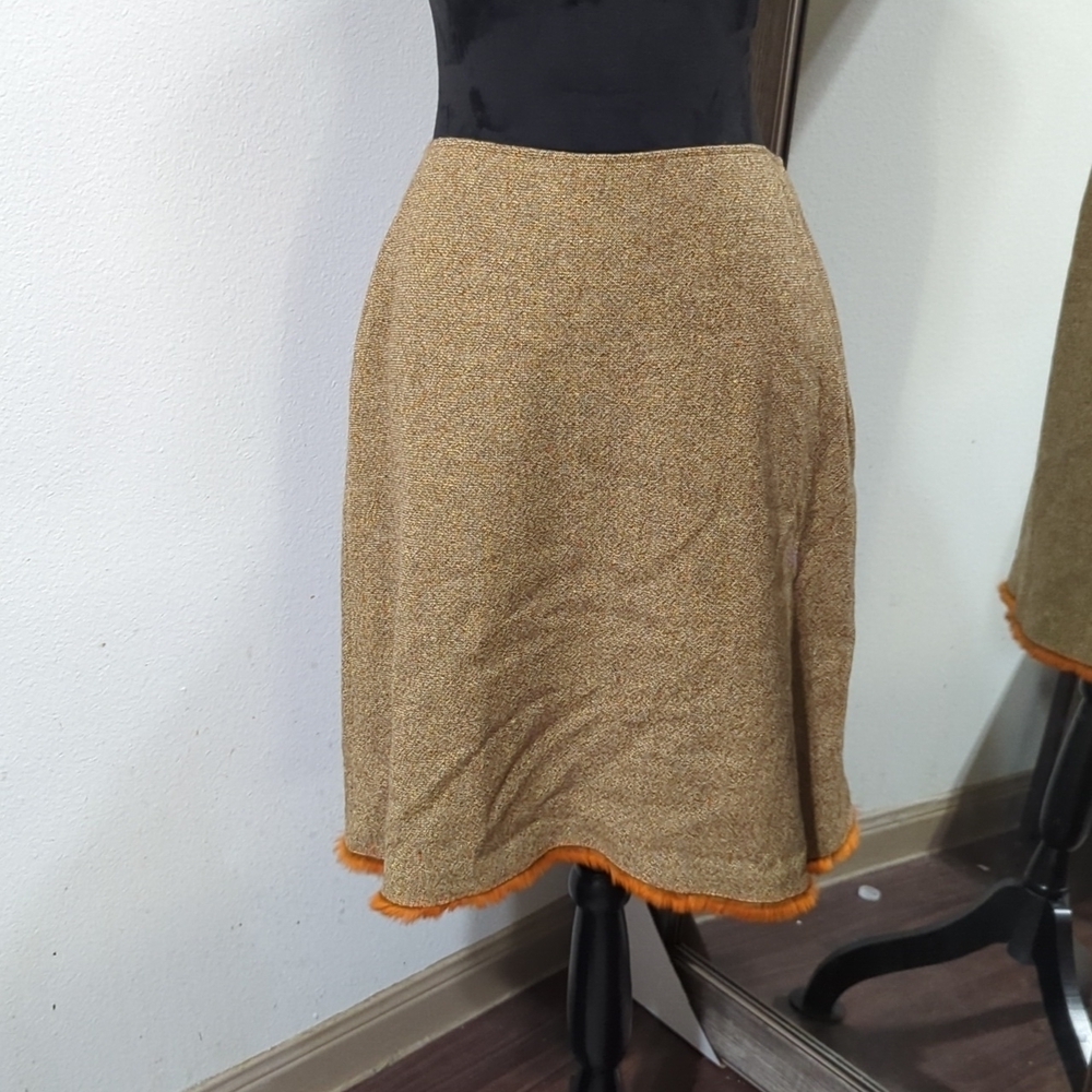 Tahari Vintage 90s Brown and Orange Wool Above Knee Skirt